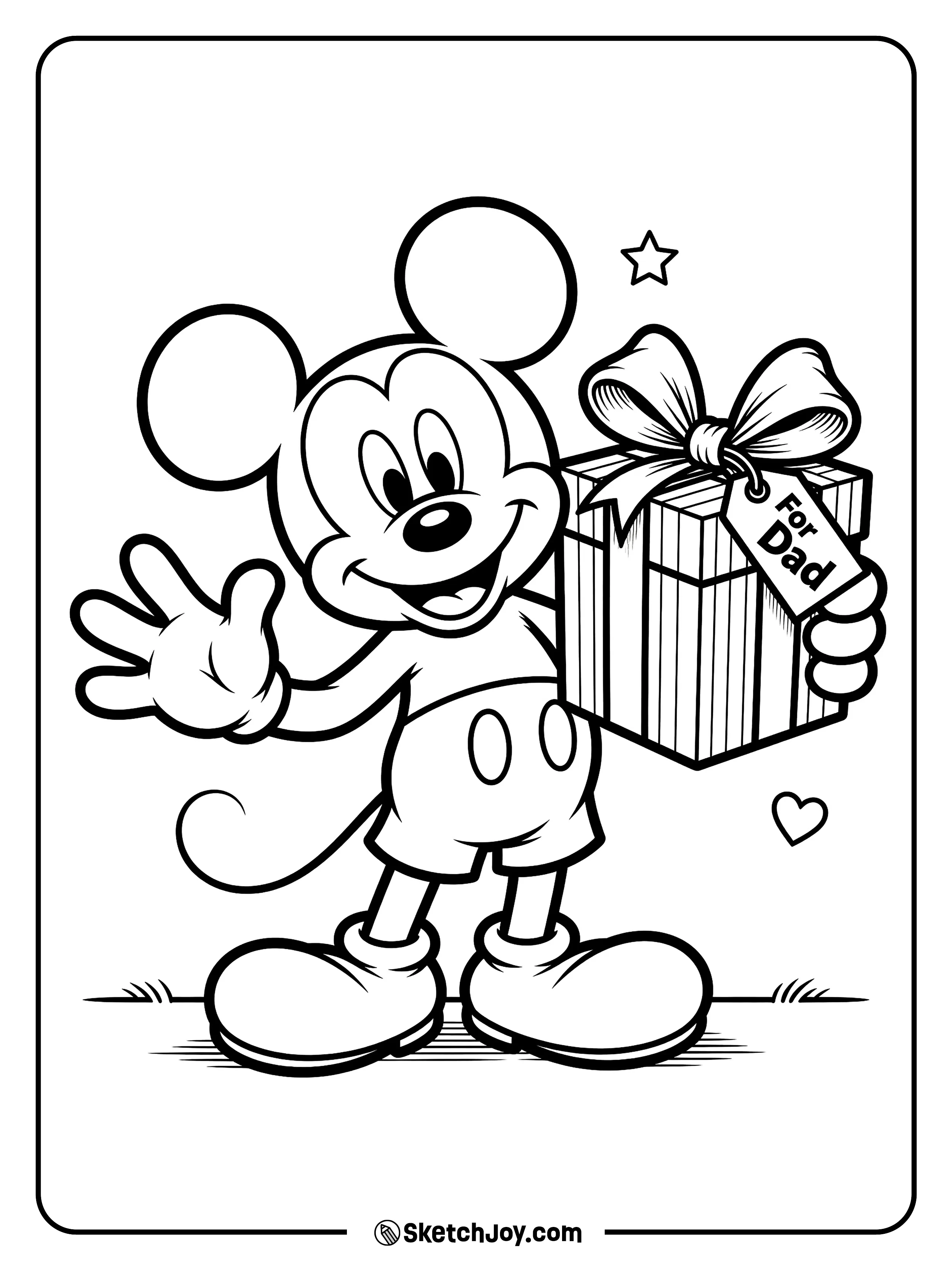 Mickey brings a gift and a smile to celebrate Dad.